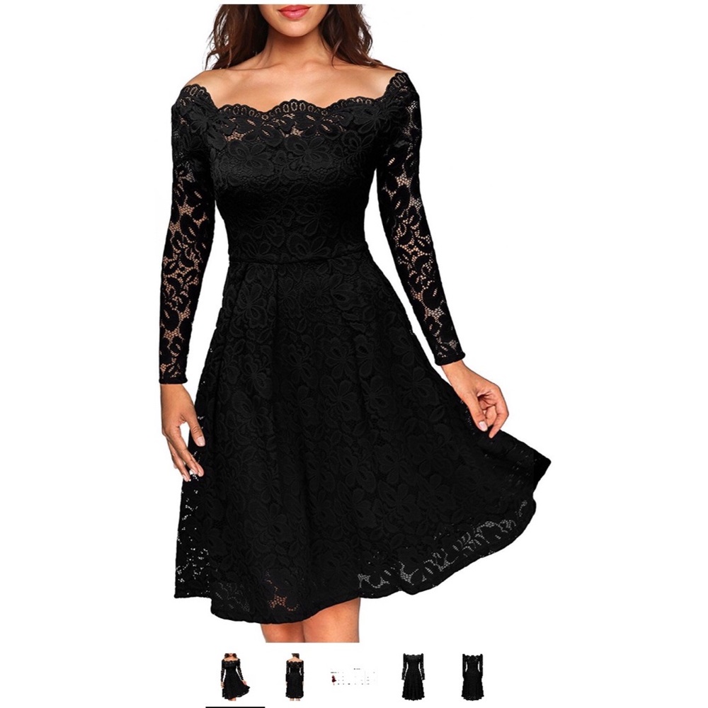 Vintage black lace cocktail dress with sleeves